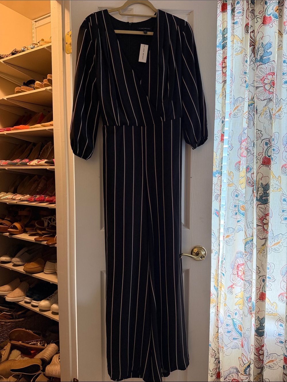 Lane Bryant Black Jumpsuit with White Pinstripes